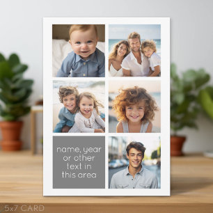 5 Photo Collage Grey Text Box - Simple, Modern Holiday Card