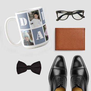 5 Photo Collage Heart Dusty Blue Father's Day Coffee Mug