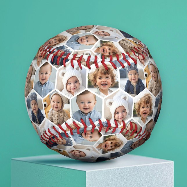5 Photo Collage Honeycomb Hexagon Pattern - white Baseball (Custom Photo Baseball)