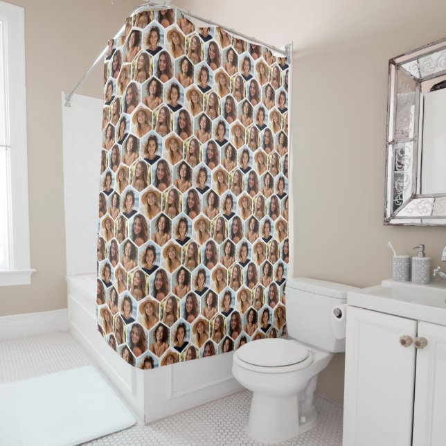 5 Photo Collage Honeycomb Pattern BE Patient  Shower Curtain (In Situ)