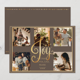 5 photo Collage Joy Gold Christmas Xmas Holiday Card