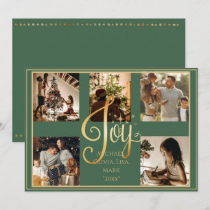 5 photo Collage Joy Gold Xmas Christmas Holiday Card