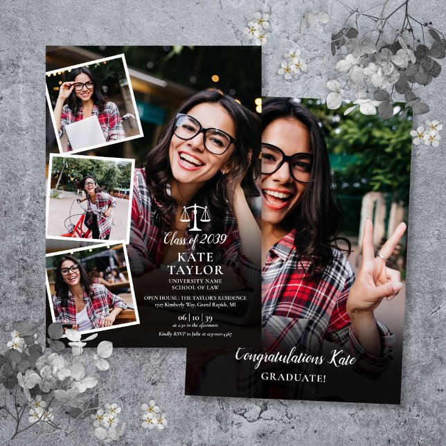 5 Photo Collage Law School Graduation Party Invitation (5 Photo Collage Law School Graduation Party Invitation)