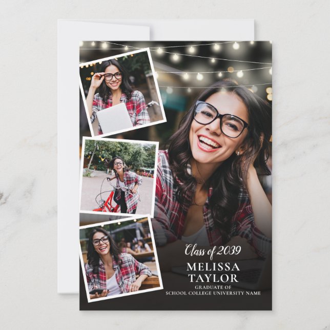 5 Photo Collage Lights Graduation Announcement (Front)