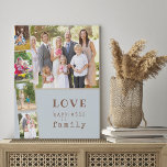 5 Photo Collage Love Happiness Family Blue Spice Faux Canvas Print<br><div class="desc">Personalised photo canvas with 5 of your own photos. The design has a colour palette of soft blue with warm spice and mushroom beige with trendy typewriter style and quirky typography. Your photos are displayed as a large landscape picture, overlaid with a photo strip of 4 portrait pictures. The three...</div>