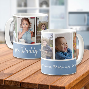 5 Photo Collage Love You Daddy Blue And White Coffee Mug