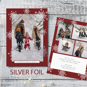 5 photo collage Merry Christmas silver snowflakes