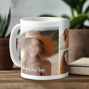 5 Photo Collage - Mod Minimal with Script Text Coffee Mug