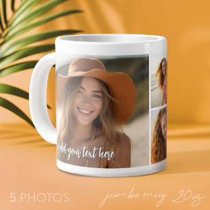 5 Photo Collage - Mod Minimal with Script Text Large Coffee Mug