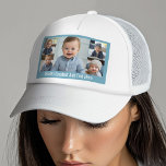 5 Photo Collage Modern Minimal Blue White Trucker Hat<br><div class="desc">Photo collage with room for text underneath the photos.. A trendy script make this a modern and minimal design with black type on a white background. A fun way to capture memories and share them with friends and family.</div>