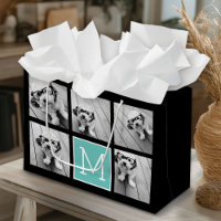 5 Photo Collage Monogram Black and Teal