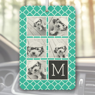 5 Photo Collage Monogram - Emerald Green and Black Car Air Freshener