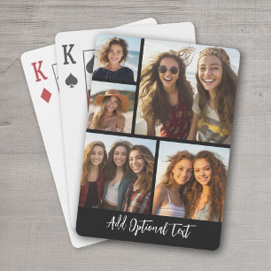 5 Photo Collage Optional Text -- Black and White Playing Cards