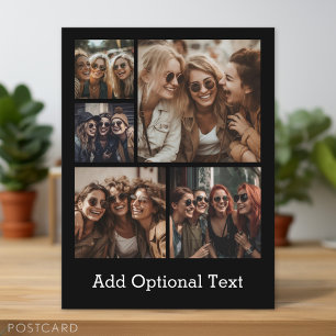 5 Photo Collage Optional Text -- CAN Edit Black Postcard