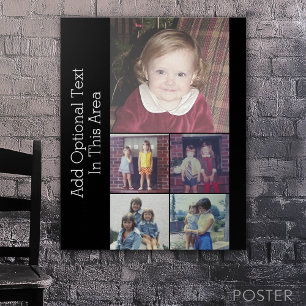 5 Photo Collage Optional Text - can edit black Poster