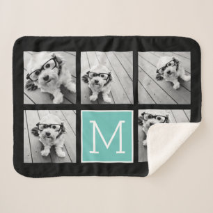 5 Photo Collage Optional Text -- CAN Edit Colour Sherpa Blanket