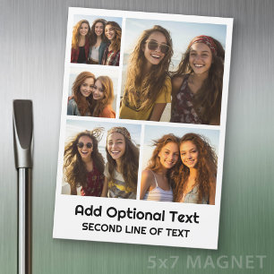 5 Photo Collage Optional Text -- Fridge Magnet