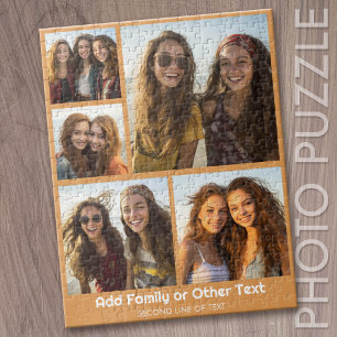 5 Photo Collage Optional Text - Minimal Modern Jigsaw Puzzle