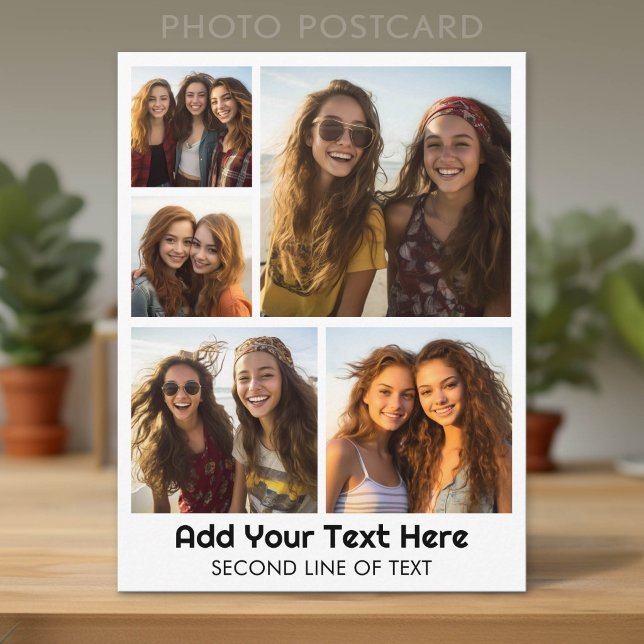 5 Photo Collage Optional Text - Minimal Modern Postcard (Photo Postcard - Add Your Photos for a unique greeting card)