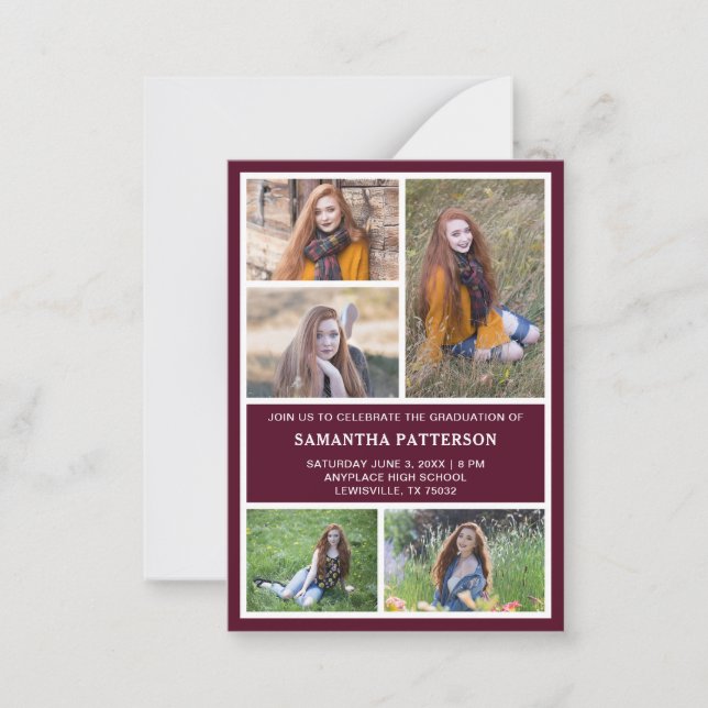 5 Photo Collage Red & White Graduation Ceremony   Card (Front)