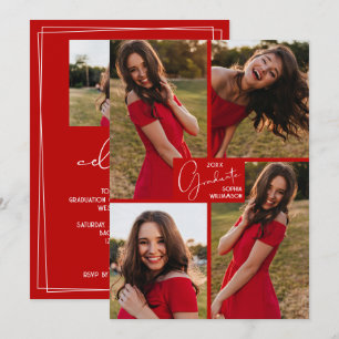 5 Photo Collage Scarlet Red Graduation Party Invitation