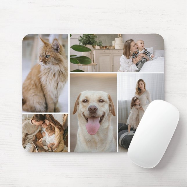 5 Photo Collage Template Personalised Mouse Pad (With Mouse)