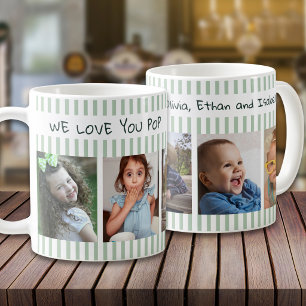 5 Photo Collage We Love You Pop Sage Green Stripe Coffee Mug