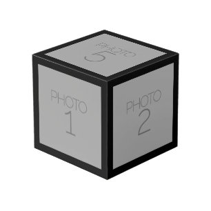 5 Photo Collage with Solid Black Border Cube