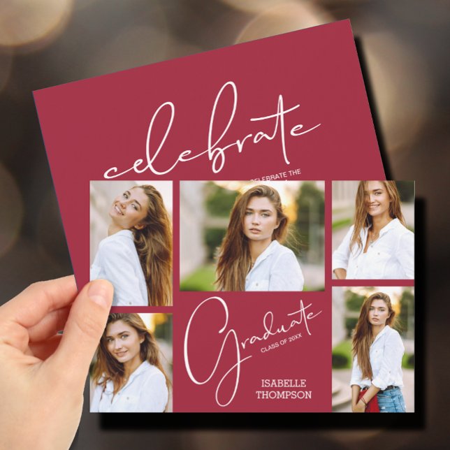5 Photo Crimson Graduation Party Invitation (Creator Uploaded)