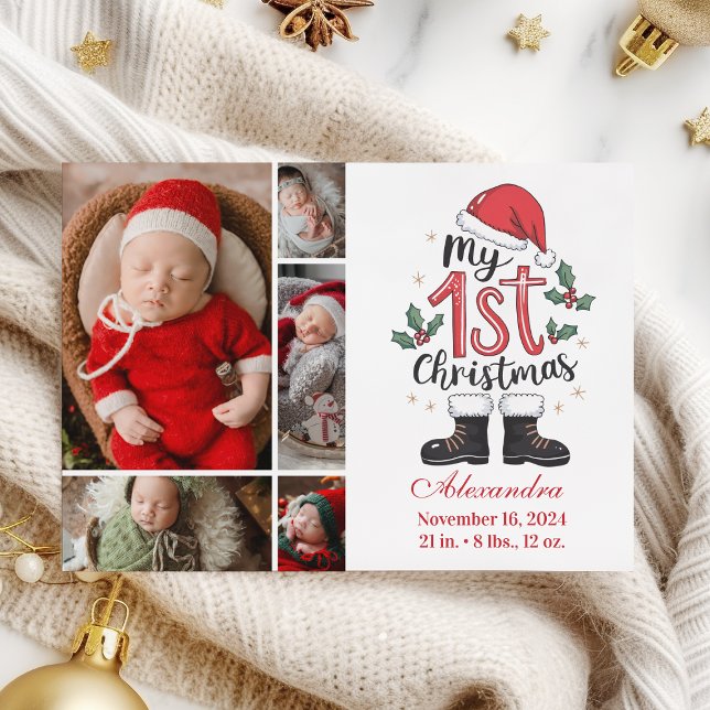 5 Photo Cute Santa Baby 1st Christmas Holiday Card (Creator Uploaded)