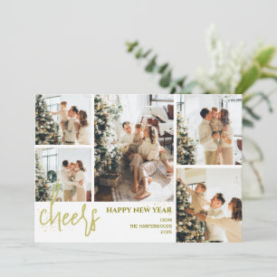 5 Photo Elegant Script Modern Happy New Year Holiday Card