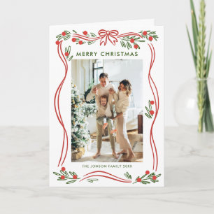 5 Photo Festive Boho Red Christmas Bow Ribbon Holiday Card