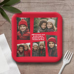 5 Photo Funky Retro Frame with Text - Red<br><div class="desc">Use five pictures to make a unique and trendy party plate. It includes an area for 5 photos in a funky retro frame design. You can add up to 4 lines of text in the centre to add the party or event.</div>
