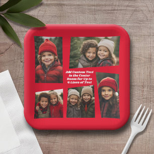 5 Photo Funky Retro Frame with Text - Red Paper Plate