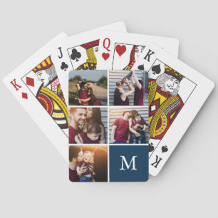 5 Photo Gallery Blue Colour Block Monogram Playing Cards