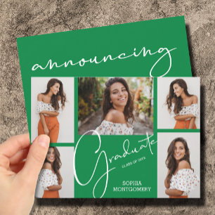5 Photo Green Graduation Announcements