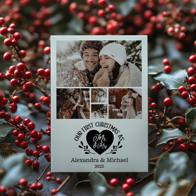 5 Photo Heart First Christmas as Mr & Mrs Holiday Card (Creator Uploaded)