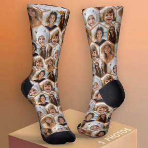 5 Photo Hexagon Honeycomb Pattern Collage Socks