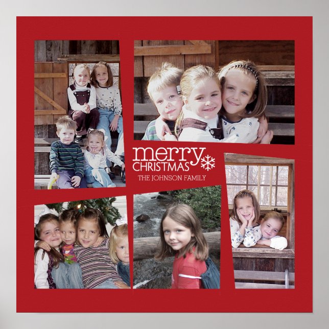 5 Photo Holiday Collage - Red Poster (Front)