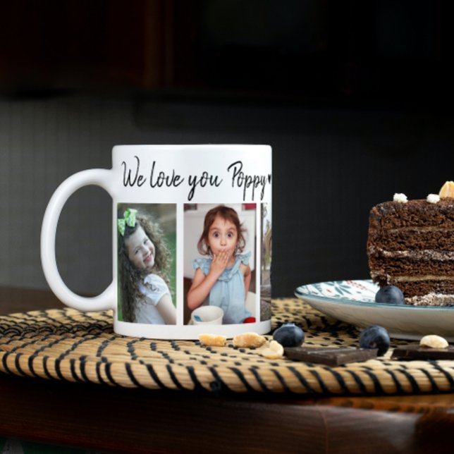  5 Photo Love You Poppy Happy Father's Day 2023 Coffee Mug (5 Photo Collage We Love You Poppy Coffee Mug)