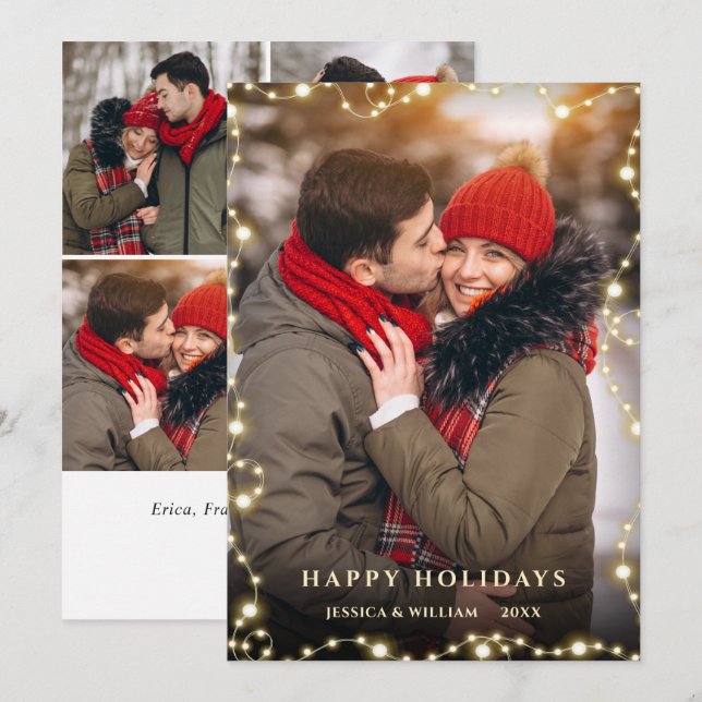 5 PHOTO Merry Christmas Gold Sparkle Greeting Holiday Card (Front/Back)