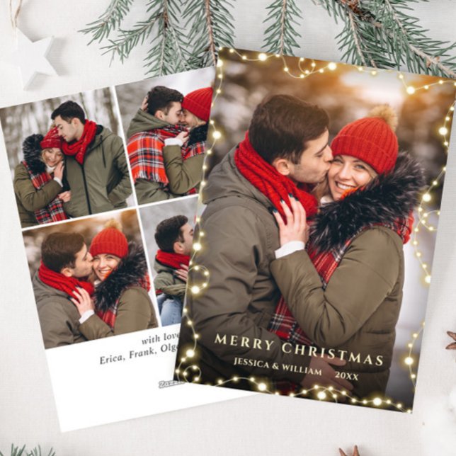 5 PHOTO Merry Christmas Gold Sparkle Greeting Holiday Card (Creator Uploaded)