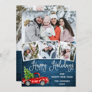 5 Photo Merry Christmas Red Farm Truck Holiday Card