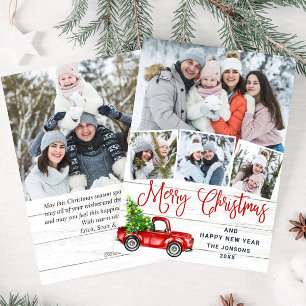 5 Photo Merry Christmas Red Farm Truck Holiday Card