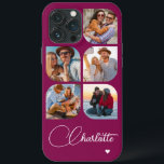 5 Photo Modern Trendy Simple Personalised Name iPhone 13 Pro Max Case<br><div class="desc">5 Photo Modern Trendy Simple Heart Personalised Name iPhone Phone Cases features five of your favourite photos with your personalised name in elegant white calligraphy script accented with a love heart. Personalise by editing the text in the text box provided. Perfect for birthday, Christmas, Mother's Day, baby showers, bridal showers,...</div>