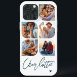 5 Photo Modern Trendy Simple Personalised Name iPhone 13 Pro Max Case<br><div class="desc">5 Photo Modern Trendy Simple Heart Personalised Name iPhone Phone Cases features five of your favourite photos with your personalised name in elegant blue calligraphy script accented with a love heart. Personalise by editing the text in the text box provided. Perfect for birthday, Christmas, Mother's Day, baby showers, bridal showers,...</div>