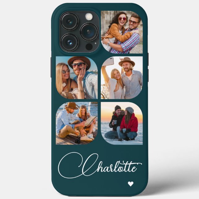 5 Photo Modern Trendy Simple Personalised Name Case-Mate iPhone Case (Back)