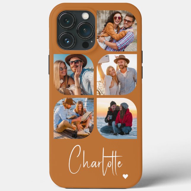 5 Photo Modern Trendy Simple Personalised Name Case-Mate iPhone Case (Back)