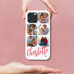5 Photo Modern Trendy Simple Personalised Name iPhone 13 Pro Max Case<br><div class="desc">5 Photo Modern Trendy Simple Heart Personalised Name iPhone Phone Cases features five of your favourite photos with your personalised name in elegant pink calligraphy script accented with a love heart. Personalise by editing the text in the text box provided. Perfect for birthday, Christmas, Mother's Day, baby showers, bridal showers,...</div>