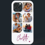 5 Photo Modern Trendy Simple Personalised Name iPhone 13 Pro Max Case<br><div class="desc">5 Photo Modern Trendy Simple Heart Personalised Name iPhone Phone Cases features five of your favourite photos with your personalised name in elegant purple calligraphy script accented with a love heart. Personalise by editing the text in the text box provided. Perfect for birthday, Christmas, Mother's Day, baby showers, bridal showers,...</div>